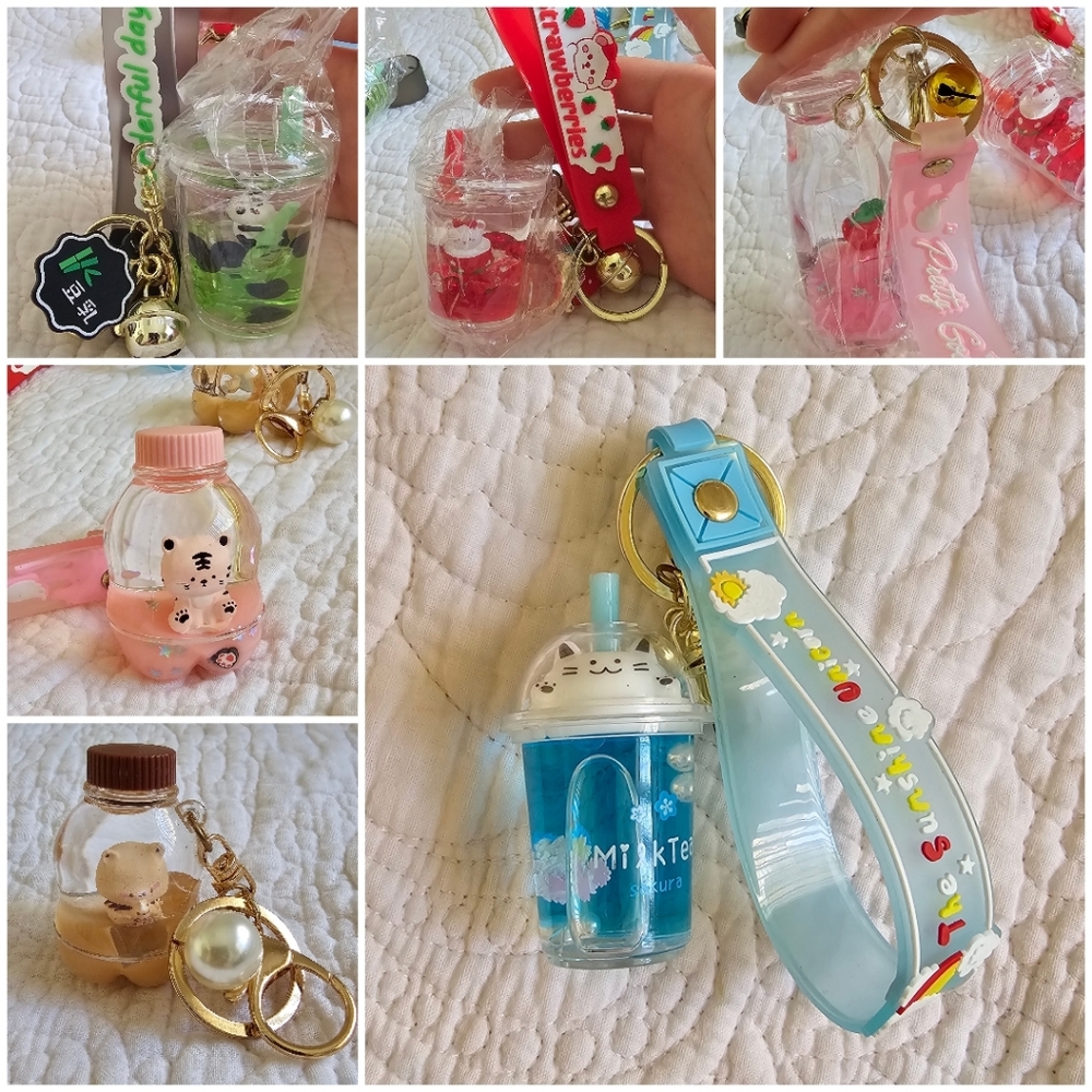 6 cute liquid shaker keychains